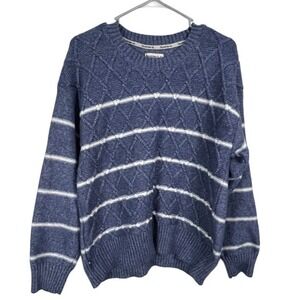 Bearpaw Women's Blue Marled Striped Crewneck Sweater - Size XXL